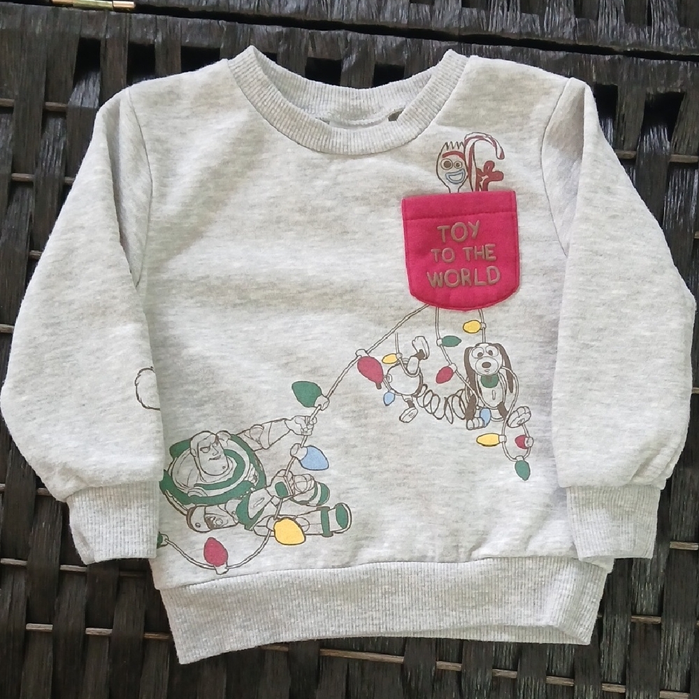 Disney Pixar Toy Story 'Toy to the World' Grey Kids ChriatmasSweatshirt SZ 12 M